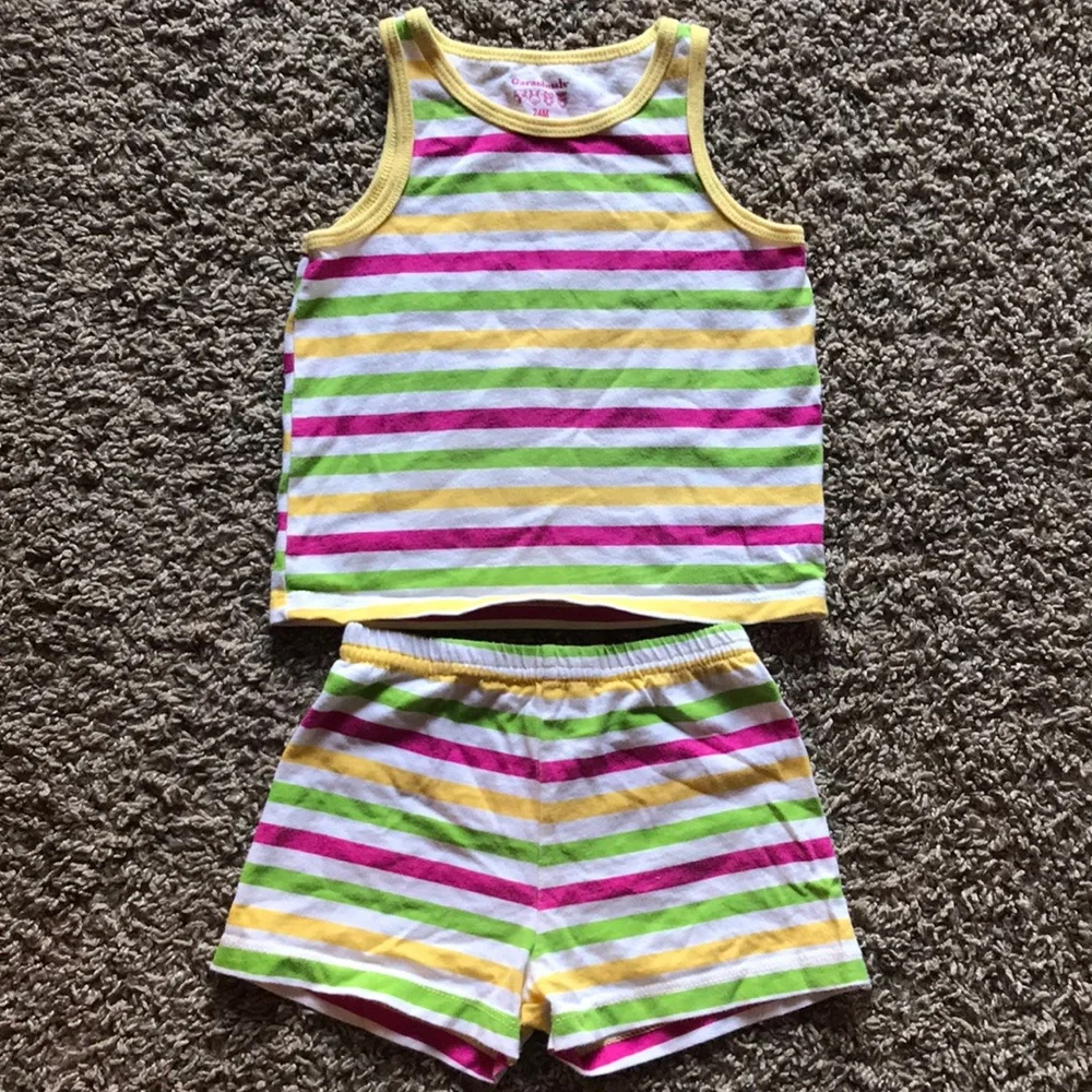 Garanimals Yellow Pink Green Striped Matching Set Shorts & Tank Top - Picture 1 of 4